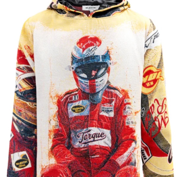 MAJESTIK F1 RACER TAPESTRY JACQUARD LONG SLEEVE HOODIE (BEIGE) - Picture 5 of 5